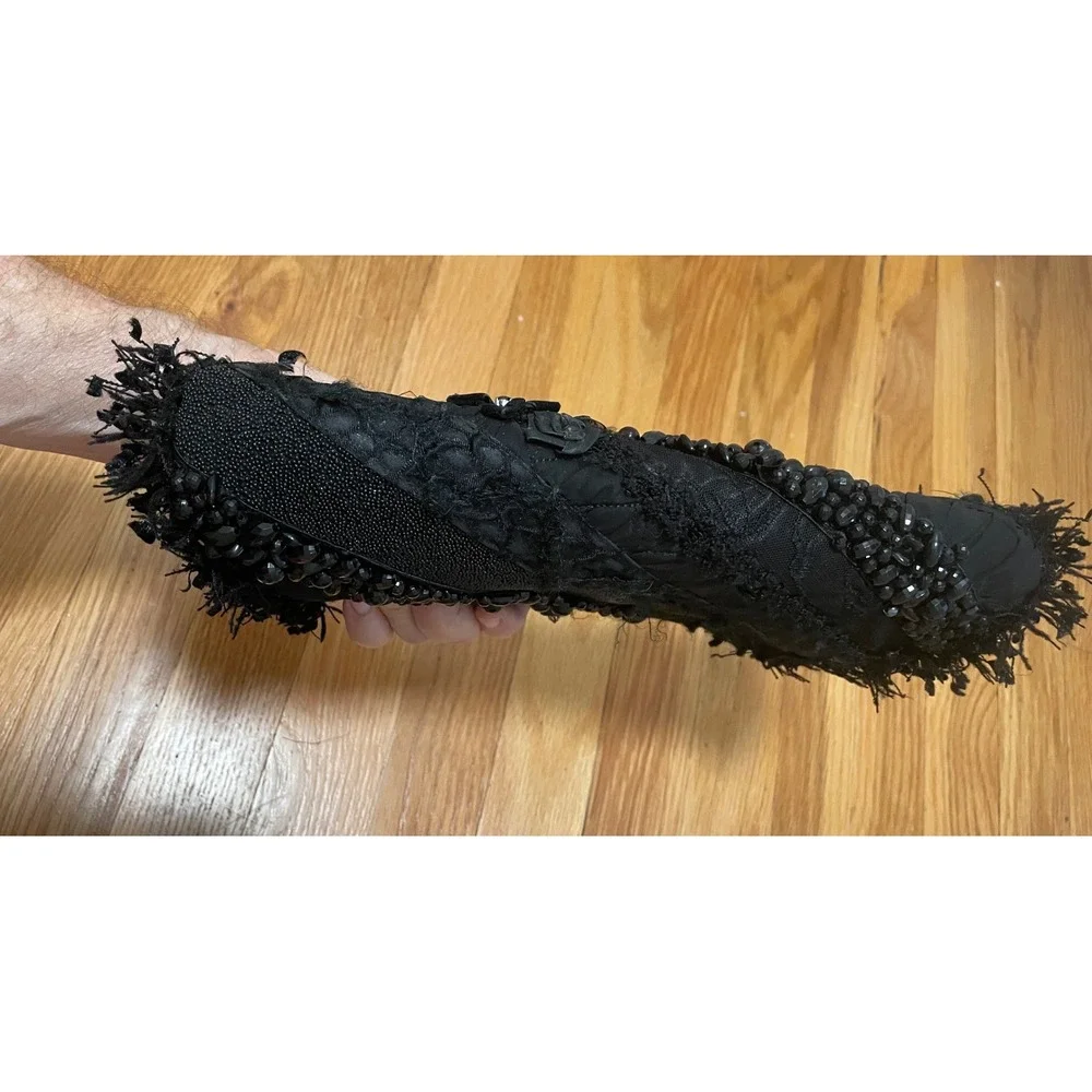 Mary Frances Black Beaded Rosette Clutch Gothic Evening Bag Y2K Missing Chain